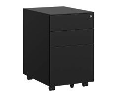 SONGMICS Mueble Archivador Metal con Cerradura Cómoda, Cajonera con Ruedas, 3 Cajones, para Oficina, 52 x 39 x 60 cm, Cuerpo del Armario Premontado, Negro OFC60BK