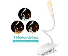 VicTsing Luz Lectura Libros Cama, Lampara Lectura Pinza USB 15 Leds con Brillo Regulable, 3 Modos de Luz, Gran Autonomía hasta 12H y Cuello 360º Flexible para Leer en Cama, Estudio, Ordenador, Blanca