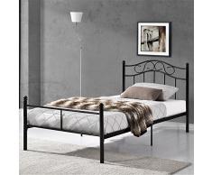 [en.casa] Cama de Metal Doble 120x200 Negra Estructura Base con somier