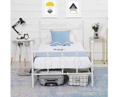 Aingoo Marco de Cama de Metal con Marco de Listones (Blanco, 90_x_190_cm)