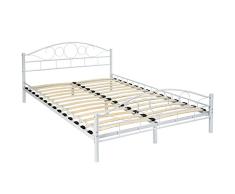 TecTake Cama de Metal Estructura con somier - Varios Modelos - (140x200cm, Blanco)