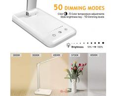 Lámpara Escritorio LED,5*10 Modos de Brillo con 52 SMD Leds Lámparas Mesa USB Recargable,2000mAh Plegable Flexo de Escritorio Control Táctil,Protege a ojos