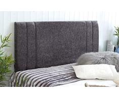 Cabecero de cama de diván Rio acolchado de tela de chenilla con puntales y pernos suministrados, tela, gris oscuro, King Size 5 FEET, Height 20 INCHES