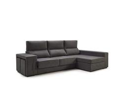 Home Heavenly®- Sofá ChaiseLongue, Marte, 3 plazas con arcón, tapizado Color Gris, Tratamiento Antimanchas (Chaise Longue Derecho)
