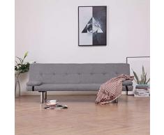 Festnight Sofá Cama Versátil con Dos Almohadas, 3 Posiciones Ajustables, Cuero Sintético Gris Claro