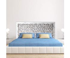 Cabecero de Cama en Madera Calada, para Cama de 135cm. Fabricado artesanalmente en España. Decorado con Mandala Flores Pintada a Mano- Modelo Mosaico 154 (Blanco Envejecido, 145x80 cm)