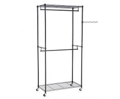 SONGMICS Armario Enrollable, Perchero Metálico, con 2 Barras de Colgar, 2 Estantes Ajustables, 90 x 45 x 200 cm, Negro LGR60P