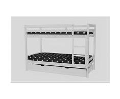 KITKAY Litera lacada Blanco Mate con Dos Camas de 90 x190 y Cajon Grande