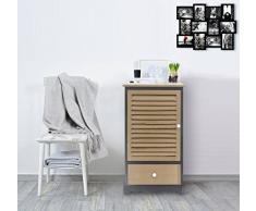 Mobili Rebecca® Mueble Auxiliar con Puerta Cajonera Madera Negro Gris Estilo Vintage Dormitorio Baño Decoración Hogar (73x42x32)