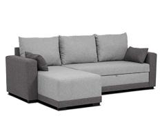 Confort24 Leah Sofá Cama 3 Plazas Chaise Longue Derecha o Izquierda Reversible Esquinero Dos Cojines Incluidos Tissu Salon Decoración de Hogar (Gris)