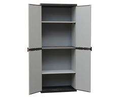 Adventa - Armario de resina con estantes de 2 puertas (interior/exterior), gris negro, 68 x 39,5 x 168 cm