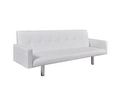 UnfadeMemory Sofa Cama de Salon con Reposabrazos,Decoración de Hogar,Diseño Moderno,Modo de Sofá con 3 Posiciones Ajustables,Estructura de Madera,Tapicería de Cuero Artificial (Blanco)