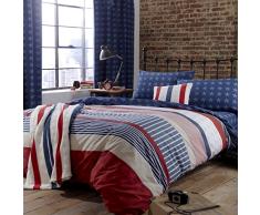 Catherine Lansfield Stars & Stripes - Funda nórdica y funda de almohada cama, 220 x 180 cm, color azul