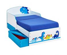 Hello Home 516DIE - Cama infantil con espacio de almacenamiento debajo de la cama con diseño de dinosaurio , color blanco y azul