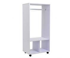 HOMCOM Armario Ropero Madera Móvil Armario Abierto Guardarropa con Riel Estantes Organizador para Colgar Ropa de Dormitorio 60x40x128cm Blanco