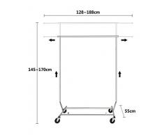 HLC Perchero para Colgar Ropa con Ruedas y Barras,Altura Ajustable Entre 147 y 170cm,Cromado