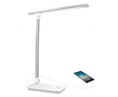 Lámpara Escritorio LED, Lámparas de Mesa USB Regulable Recargable - AUELEK 1800mAh Plegable Luz/Diseño Giratorio/Control Táctil/ 3 Niveles de Brillo/ 5 Temperaturas para Relax, Estudio, Lectura
