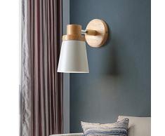 Moderna Creativo de Madera Apliques de Pared, Lámpara de Decoración Vintage Lámpara de pared de Montaje en pared Lámpara de Cabecera de Luz de Lectura para Dormitorio Salón (Blanco)