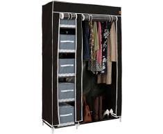 VonHaus - Armario de Tela Banco Para Colgar Ropa en Riel Almacenamiento – 6 Estantes – Negro - 100 x 175 x 45cm