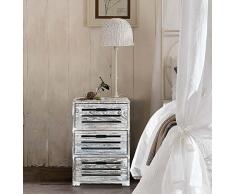 Rebecca Mobili Mesilla de Noche, cómoda Ahorra Espacio, Madera Paulownia, Blanco grisá, Estilo Shabby, para Entrada Dormitorio- Medidas: 52,5 x 35 x 24 cm (AxANxF) - Art. RE4598
