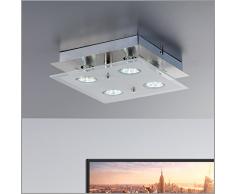 Lámpara de techo led (GU10, 3 W, 250 lúmenes, orientable, incluye anillo cromado), color níquel mate, níquel mate, cuadrado, GU10