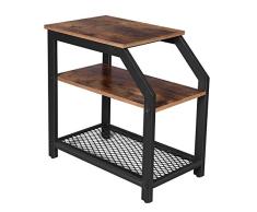 VASAGLE Mesa Auxiliar de Estilo Industrial, Mesita de Noche con Estantes de Malla Metálica, para Salón, Dormitorio, Montaje Sencillo, Robusta, Marrón Rústico LNT58BX