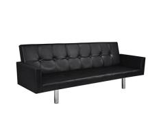 mewmewcat Sofá Cama Estructura de Madera + Tapicería de Cuero Artificial Negro 184 x 77,5 x (60,5/64 / 66,5) cm