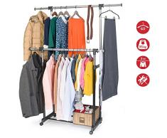 Toronto Perchero de Ropa con Ruedas Telescópico Longitud 85-155cm Altura 95-160cm Acero Cromado