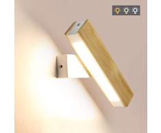 GBLY Lámpara de pared LED madera 350° giratoria Lámpara de cama con lámpara de pasillo de 4W, blanco cálido/blanco neutro/blanco frío conmutable, 21cm para sala de estar dormitorio pasillo escalera