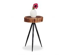 Relaxdays, 50 cm de Alto Mesa Auxiliar Tronco de Madera Maciza, Mango-Metal, Marrón Natural-Negro