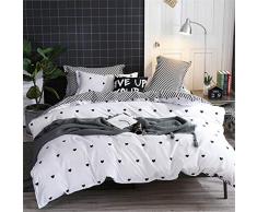 Odot Juego de Ropa de Cama de 3 Piezas, Amor Corazon Microfibra Cómodo Juego de Fundas de Edredón con 1 Funda Nórdica y 2 Funda de Almohada para Familiar y Niños (Cama 90-150x200cm,Blanco Negro)