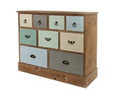 elbmöbel – Cómoda de ancho Aparador de madera multicolor asas de metal rústico antiguo Shabby Chic con 9 cajones vintage