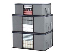 DIMJ Juego de 3 Bolsa de Almacenamiento de Ropa Gran Capacidad Bajo la Cama Organizador de Edredones con Ventana Transparente para Edredones Mantas Ropa (Gris)