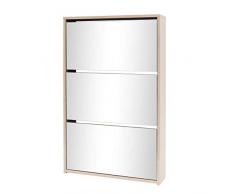 vidaXL Mueble Zapatero con 3 Cajones Desplegables con Espejo Roble 63x17x102,5cm