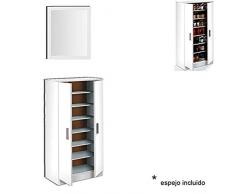 HABITMOBEL Armario 7 estantes Interiores con Espejo, Mueble Zapatero, Oficina o Mueble recibidor, Blanco, Dimensiones 108 x 55 x 36cm