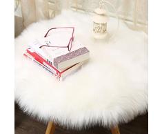 Fyore lujo Shaggy área alfombra de oveja sintética Cozy redonda alfombra antideslizante para mesita de noche dormitorio sala de estar, piel sintética, Blanco, 80 cm