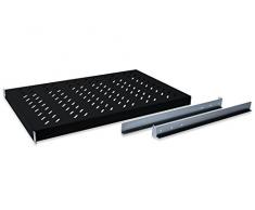 DIGITUS Professional - Baldas con carriles de fijación variables para la fijación en armarios de 483 mm (19") - DN-97649 - Accesorio delantero y trasero, carga 50 kg, desde 1000 mm profundidad, 1 unidades de altura, color negro