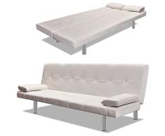 Vislone Ajustable Sofá Cama con 2 Almohadas y 3 Posiciones Ajustables Cuero Artificial 168x77x(61,5/64/66) cm Blanco Crema