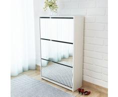 UnfadeMemory Mueble Zapatero de Pared con Espejo y Cajones Desplegables,Armario Zapatero,Decoración de Hogar,Madera Aglomerada (Blanco, 3 Cajones 63x17x102,5cm)