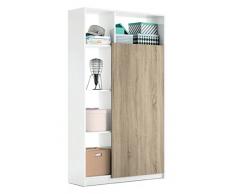 Armario recibidor Color Blanco Brillo y Cambrian con 5 estantes y Barra Interior, Mueble de Entrada. 187cm Altura x 100cm Ancho x 35cm Fondo