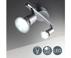 B.K.Licht - Lámpara de techo con 2 focos LED GU10, focos ajustables y giratorios para interiores, de luz blanca cálida, 3W y 250 lúmenes, 3000K, forma recta en barra, color titanio