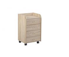 Inter Link Cajonera con ruedas, mueble para oficina, cómoda con cajones, tablero prensado plano plastificado KF, imitación roble Sonoma A x A x P: 40 x 65 x 36 cm