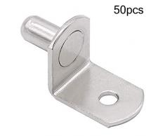 INTVN Soporte de Baldas 50pcs tacos de soporte de estantería de metal niquelado L Forma Escuadra de soporte para estante de madera o cristal para mueble armario armario Biblioteca(6 mm)