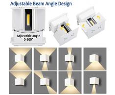 2 Pcs 12W Lámpara de pared led blanco cálido 3000K moderno apliques pared interior/exterior IP65 Impermeable aplique pared