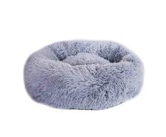 Watkings Cama de felpa para mascotas, cama de felpa para gatos y gatos, cama para cachorros, cama redonda u ovalada, cama para gatos y perros pequeños, gris claro, 40 cm