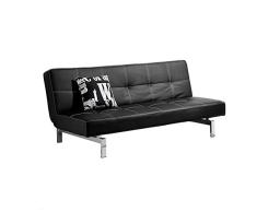Adec - Chic, Sofá Cama Sistema Clic clac, Sofa tapizado Polipiel Patas cromadas, Acabado Color Negro, Medidas: 180 x 85/105 cm