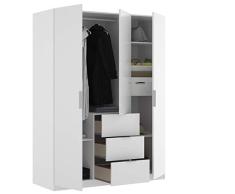 HABITMOBEL Armario Juvenil 3 Puertas abatibles + 3 cajones 135 cm de Ancho Alto 204cm Color Blanco Brillo