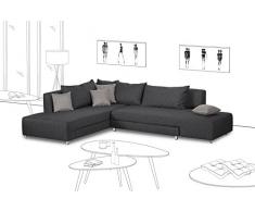 Sofá de esquina izquierdo convertible Pashmina, color antracita – tacto de lino