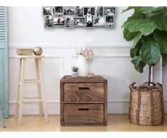 Rebecca Mobili Mesita de Noche marrón Claro, cajonera 2 cajones, Madera Paulownia, Estilo Vintage Retro, Dormitorio baño- Medidas: 44,5 x 44 x 35 cm (AxANxF) - Art. RE4147