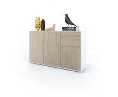 Cómoda Sideboard Ben V3, Cuerpo en Blanco Mate/Frentes en Roble áspero
